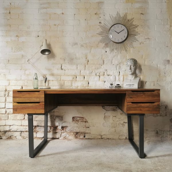 Large reclaimed wooden desk with steel legs in an industrial style - Cambrewood