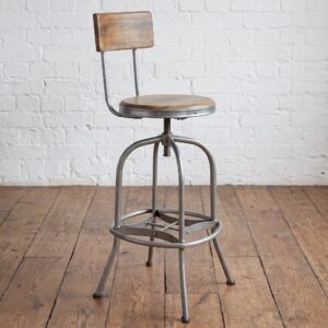 Reclaimed wood & Steel bar stools with backrest and foot rest - Industrial Styling - Cambrewood