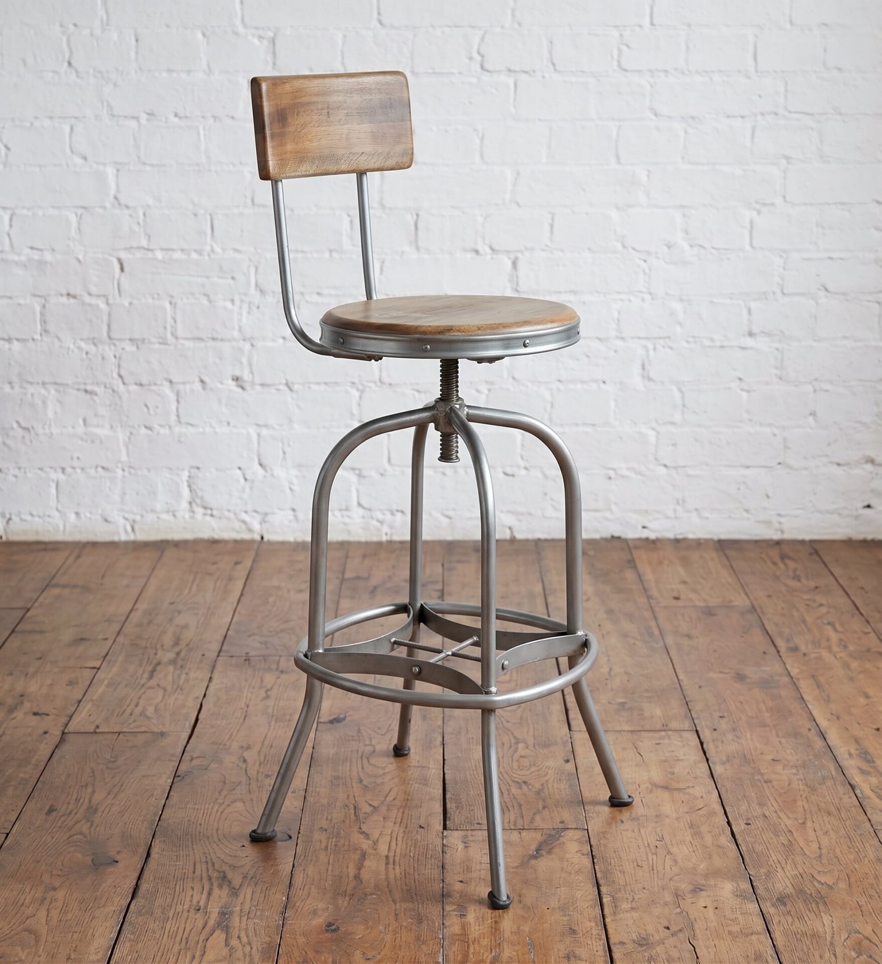 Reclaimed wood & Steel bar stools with backrest and foot rest - Industrial Styling - Cambrewood