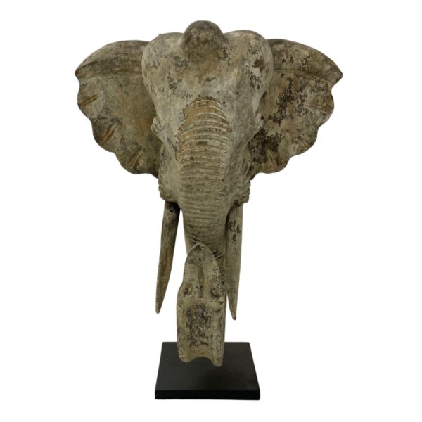 Wooden Carved Elephant on Metal Stand - Image 3