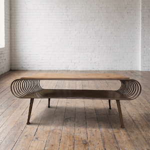 An industrial wood and steel coffee table with angled legs - Cambrewood