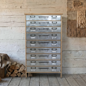 An industrial wood and metal tall boy chest of drawers - Cambrewood