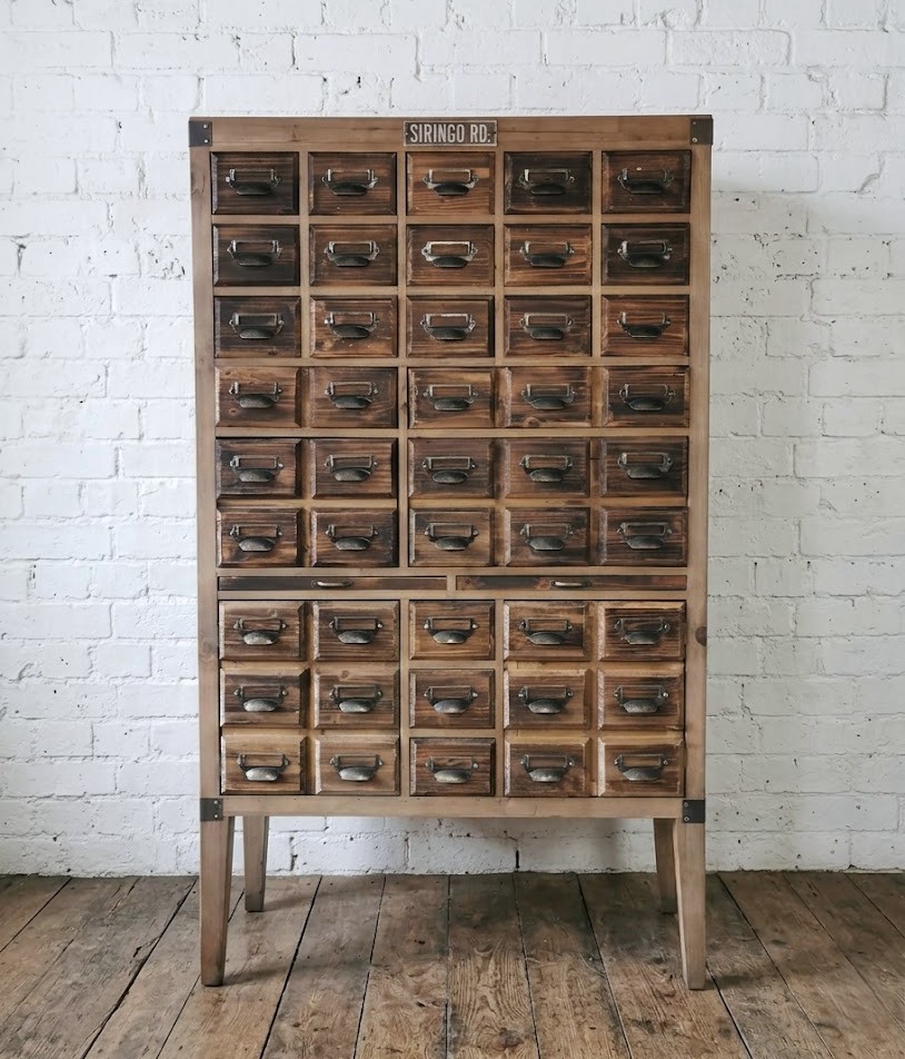 XL Apothecary Cabinet in dark wood with multiple drawers and cupboard - Cambrewood