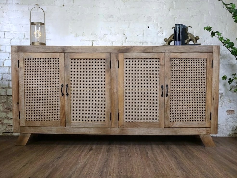 A rustic wood and rattan sideboard - Cambrewood