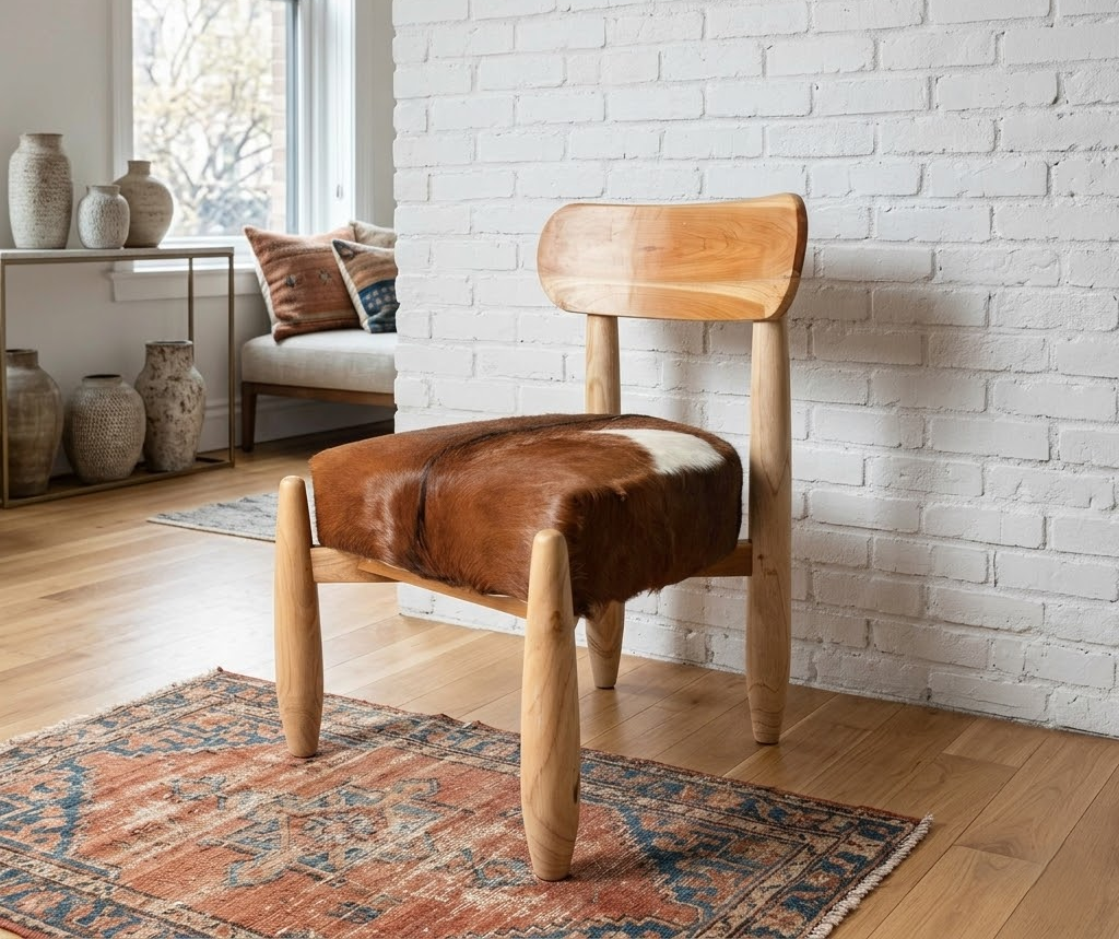 Goat hide chair with wood frame - Cambrewood