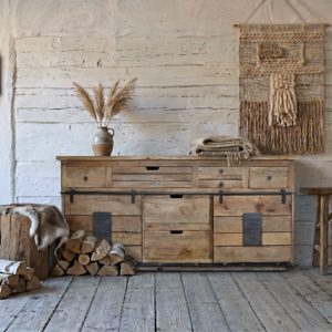 A large rustic reclaimed wooden sideboard with iron fittings - Cambrewood