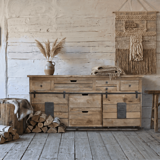 A large rustic reclaimed wooden sideboard with iron fittings - Cambrewood
