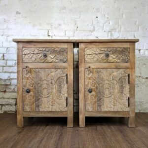Pair of Handcarved Boho Bedside Tables