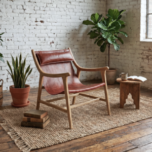 A Scandi, Danish style wood framed leather chair- Cambrewood