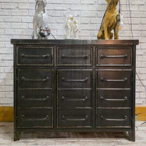 A matt black metal storage cabinet in an apothecary style -Cambrewood