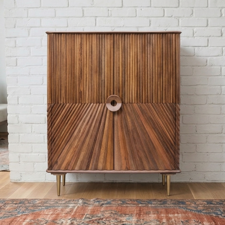 A retro wooden cocktail and drinks cabinet on gold legs - Cambrewood