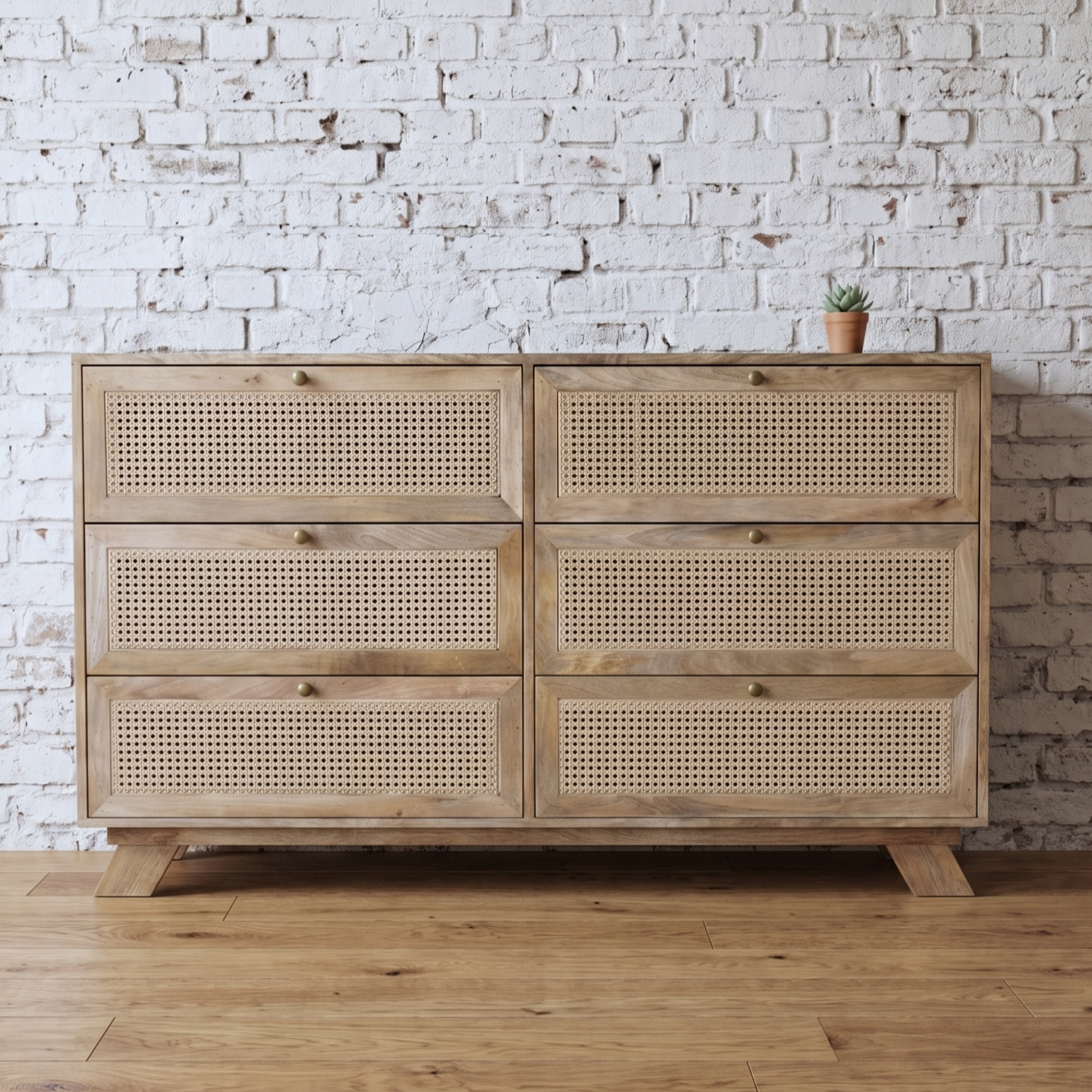 Large rattan chest of drawers in a rustic, scandi style and solid wood - Cambrewood