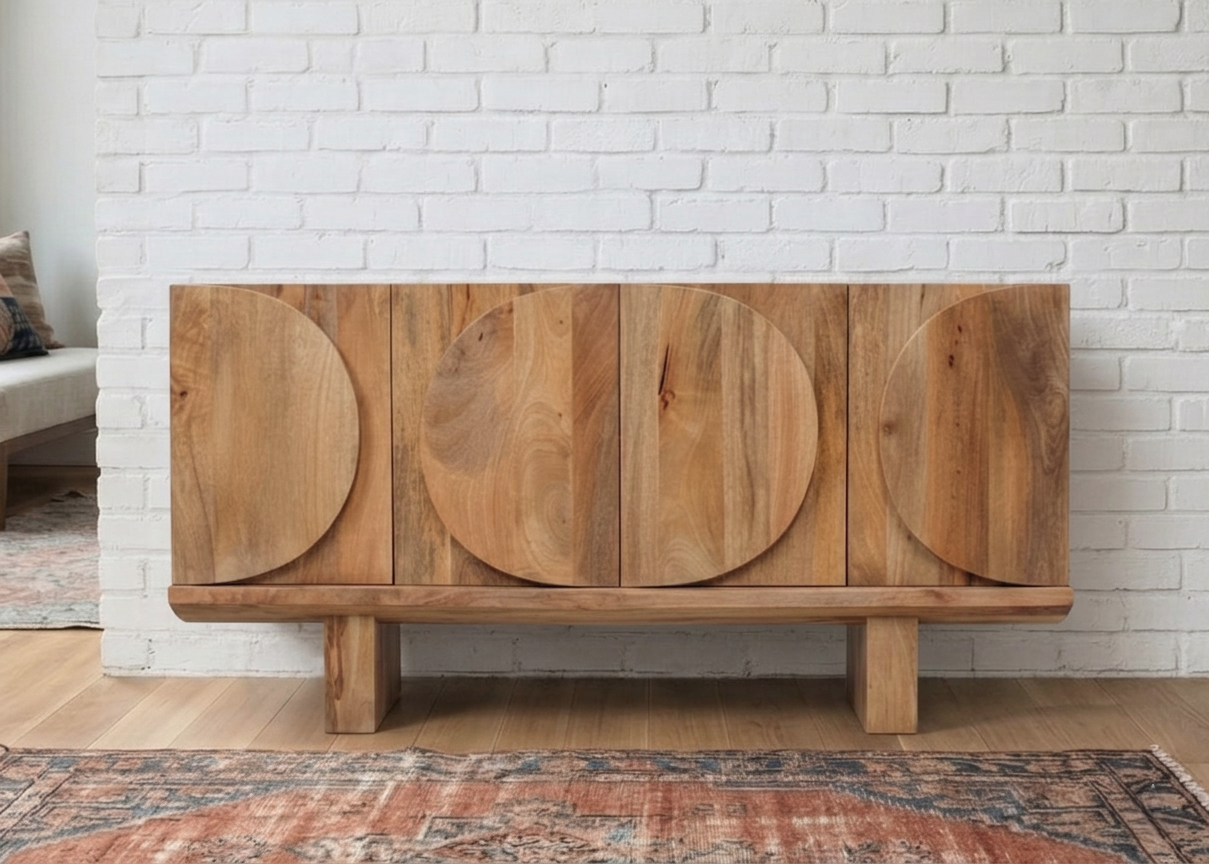 A solid mango wood oval carved sideboard in a vintage style - Cambrewood