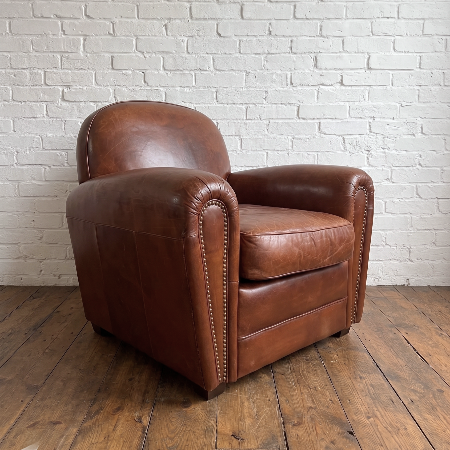 Art Deco original vintage tan leather armchair- Cambrewood