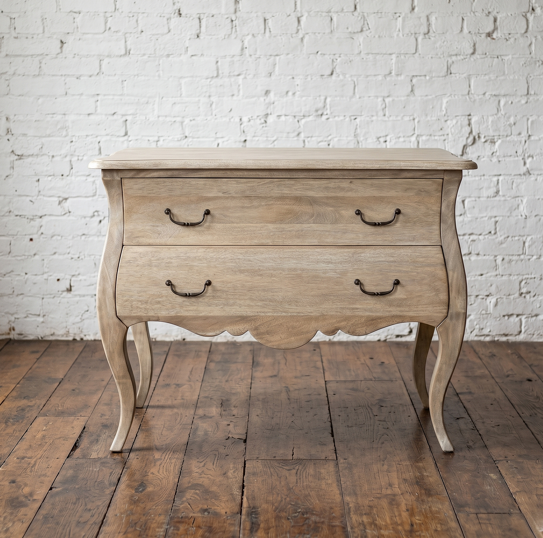 A solid wood chest of drawers in a vintage bombe style with two drawers - Cambrewood