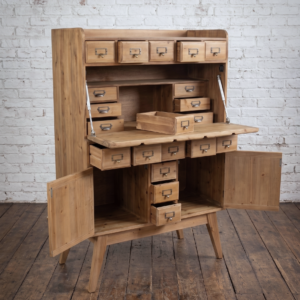 An Apothecary cabinet with pull down desk and multiple drawers and cupboards. Arts & Crafts Haberdashery style storage - Cambrewood
