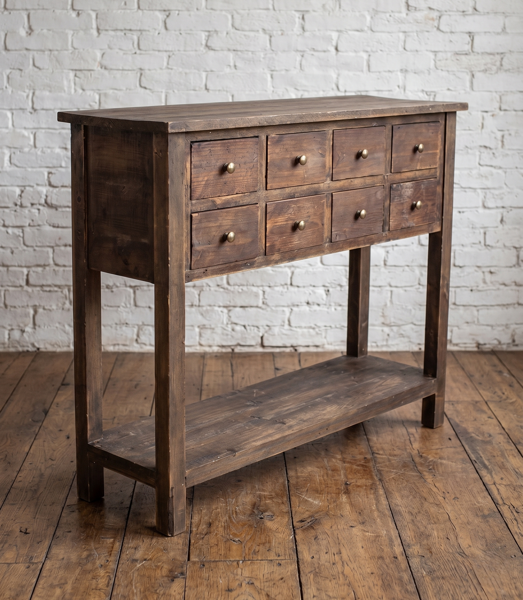 A rustic wooden console table style apothecary cabinet with multiple drawers - Cambrewood