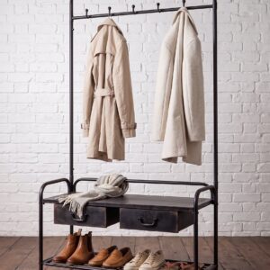 Black metal hallway with shoe storage, drawers and coat hooks - Cambrewood