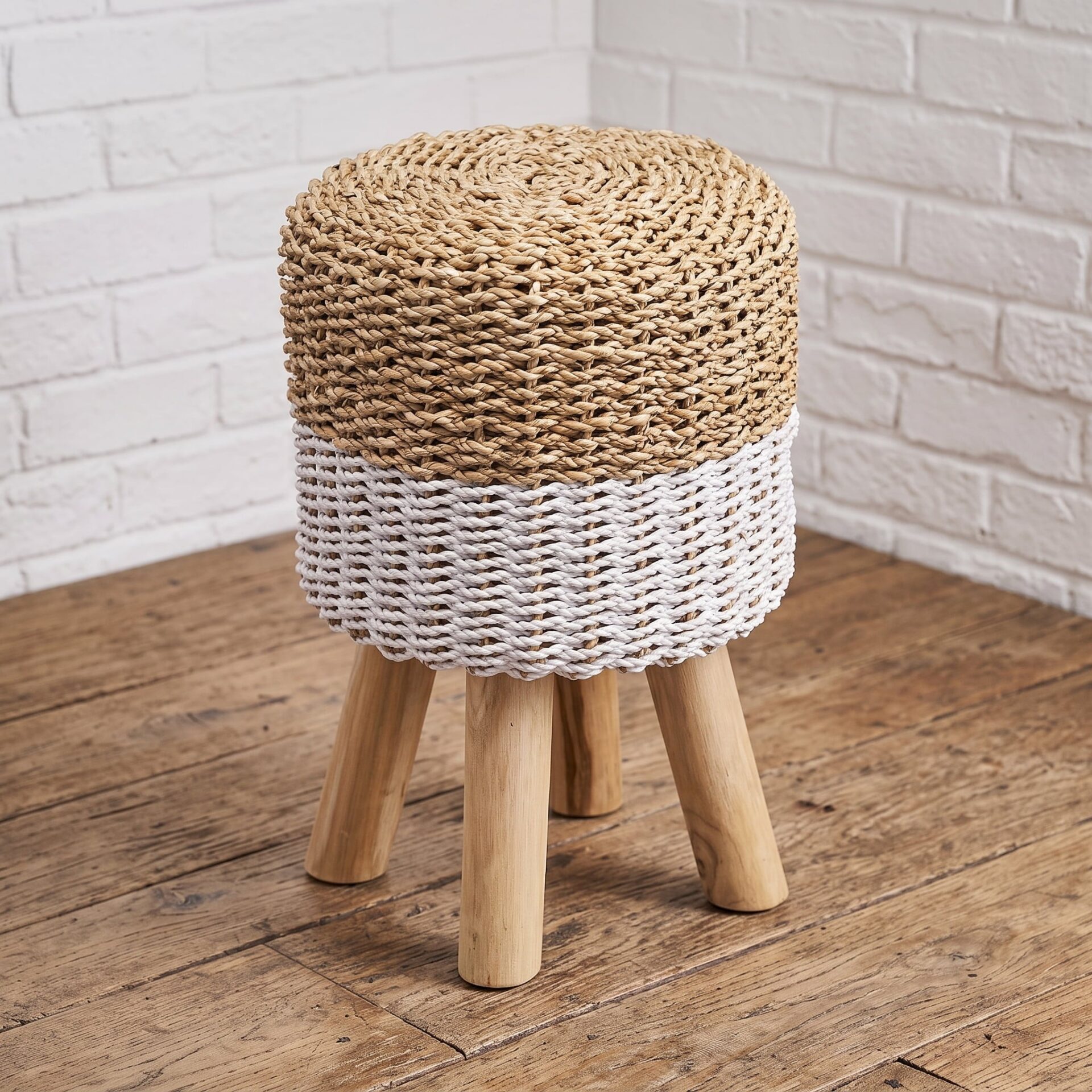 Basketweave natural wood small stool - Cambrewood