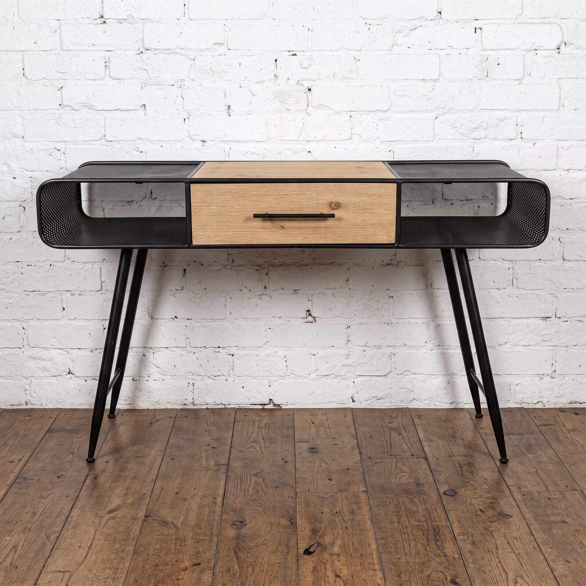 Industrial desk with black steel and wood drawer - Cambrewood