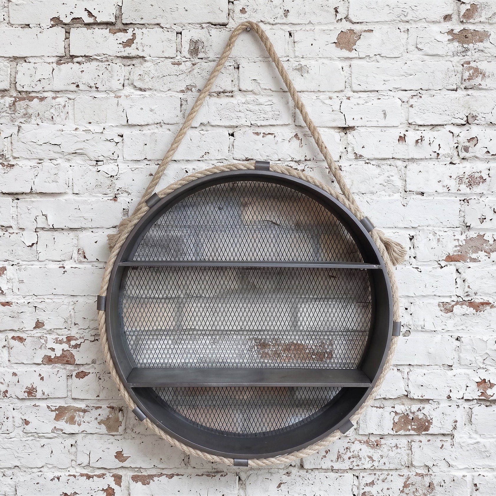 Circular metal shelf hanging by a rope - Cambrewood