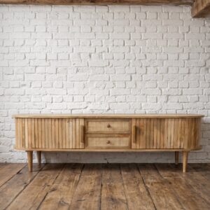 A curved sided retro Scandi style sideboard in solid wood, low slung vintage style- Cambrewood