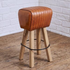 Tan Leather Pommel style Vintage Bar Stool - Cambrewood