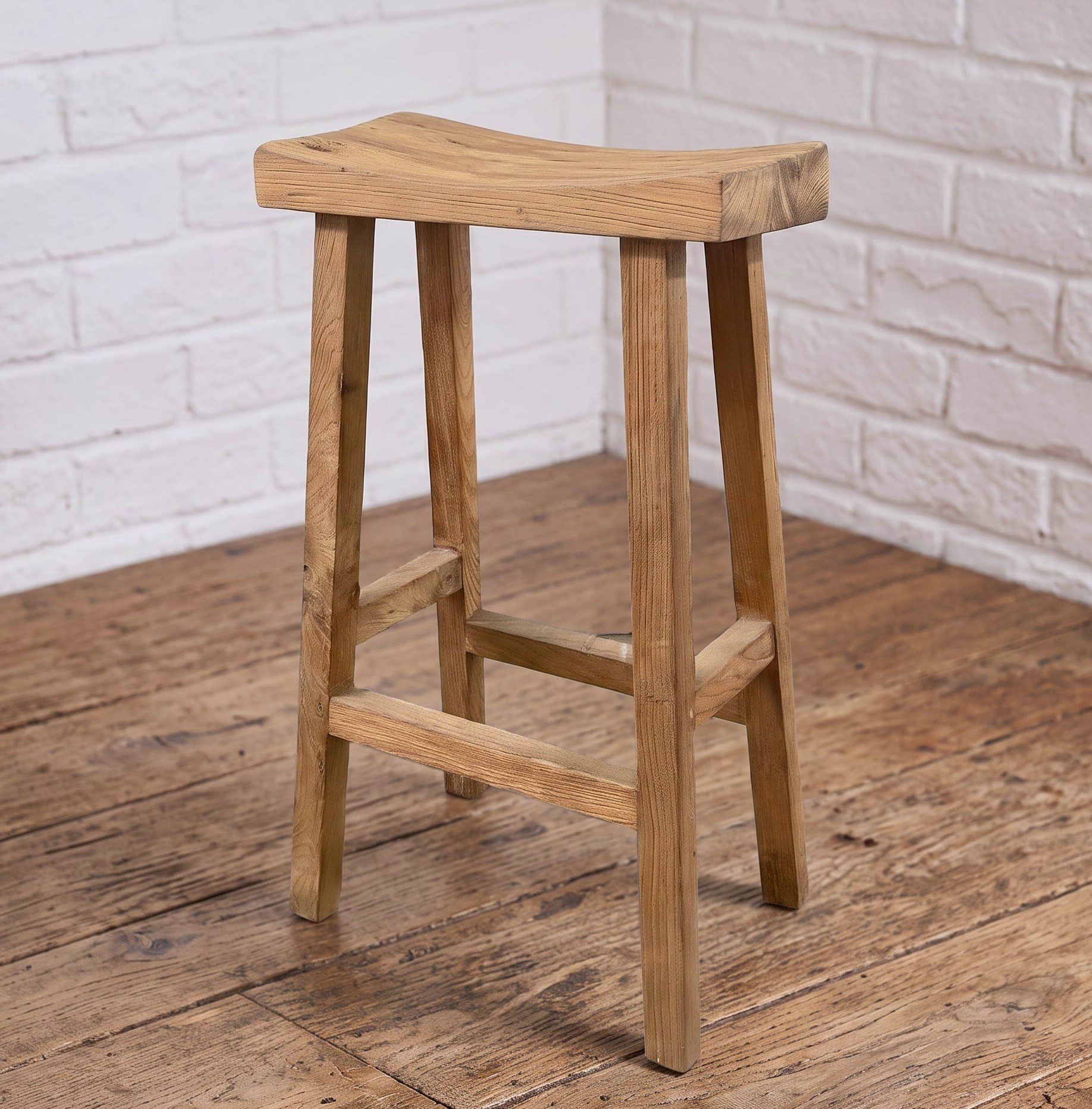 Rustic, reclaimed aged teak wooden bar stools - Cambrewood