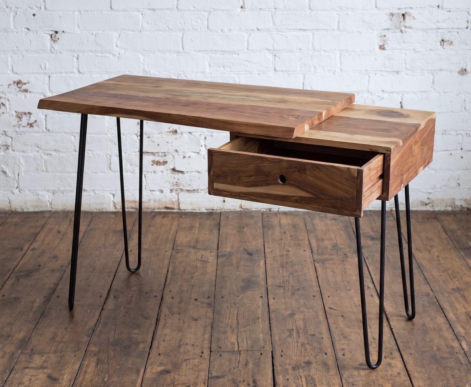 Rustic handmade desk from reclaimed wood on hairpin legs- Cambrewood