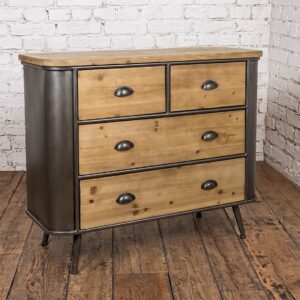 Steel framed chest of drawers in gunmetal grey with wooden top & drawers- Cambrewood