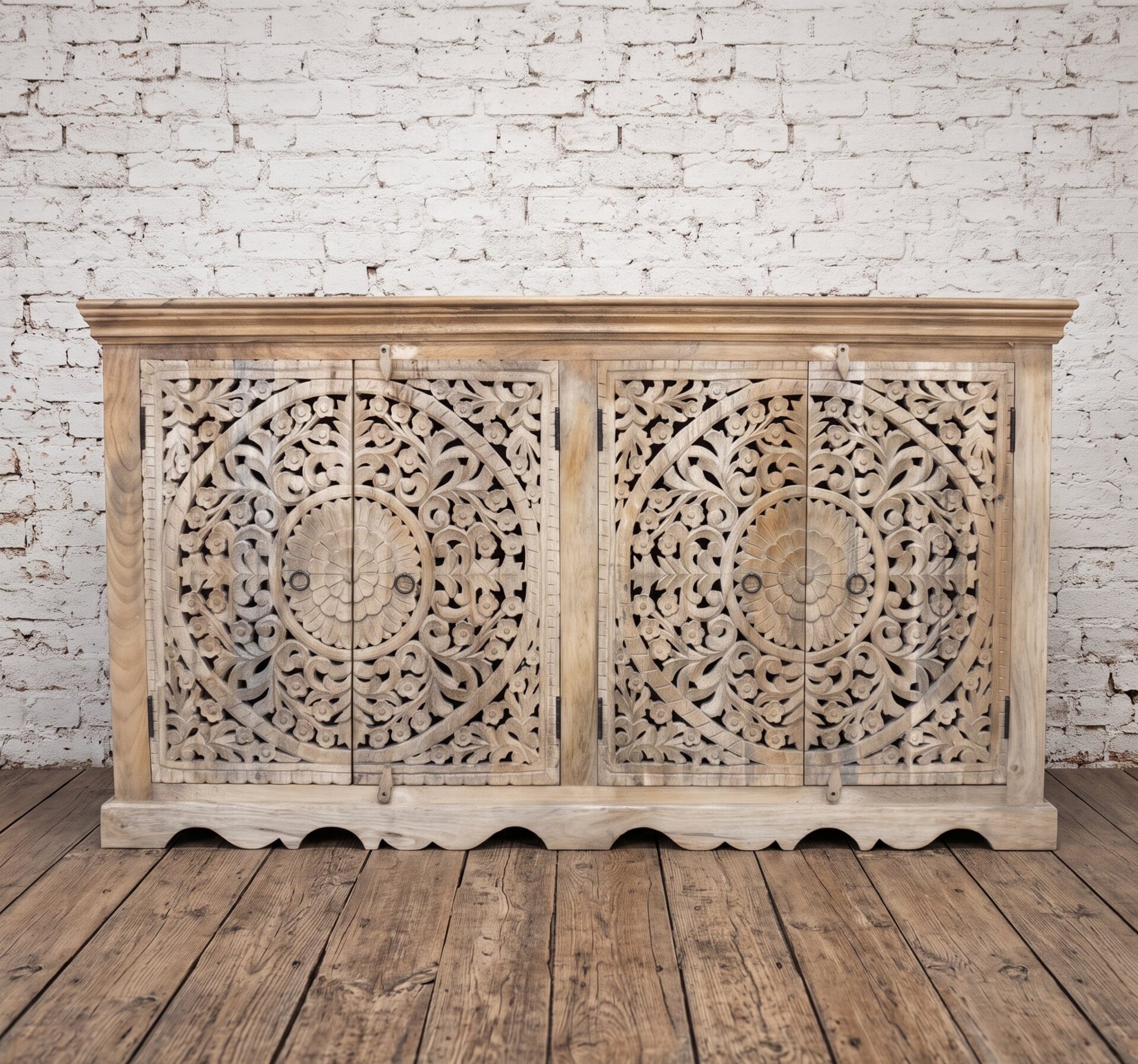 Boho style hand carved solid wood sideboard, rustic style - Cambrewood