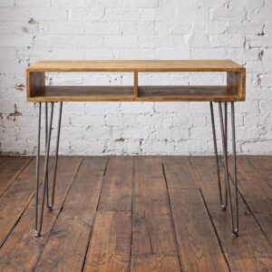 Reclaimed wood desk on hairpin legs- Cambrewood