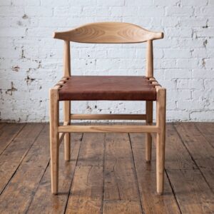 Campaign style chair in solid teak, real leather- dining or desk chair - Cambrewood
