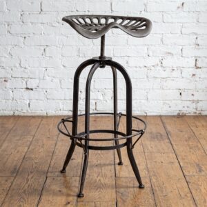 Tractor bar stool in gunmetal grey, steel, height adjustable - Cambrewood