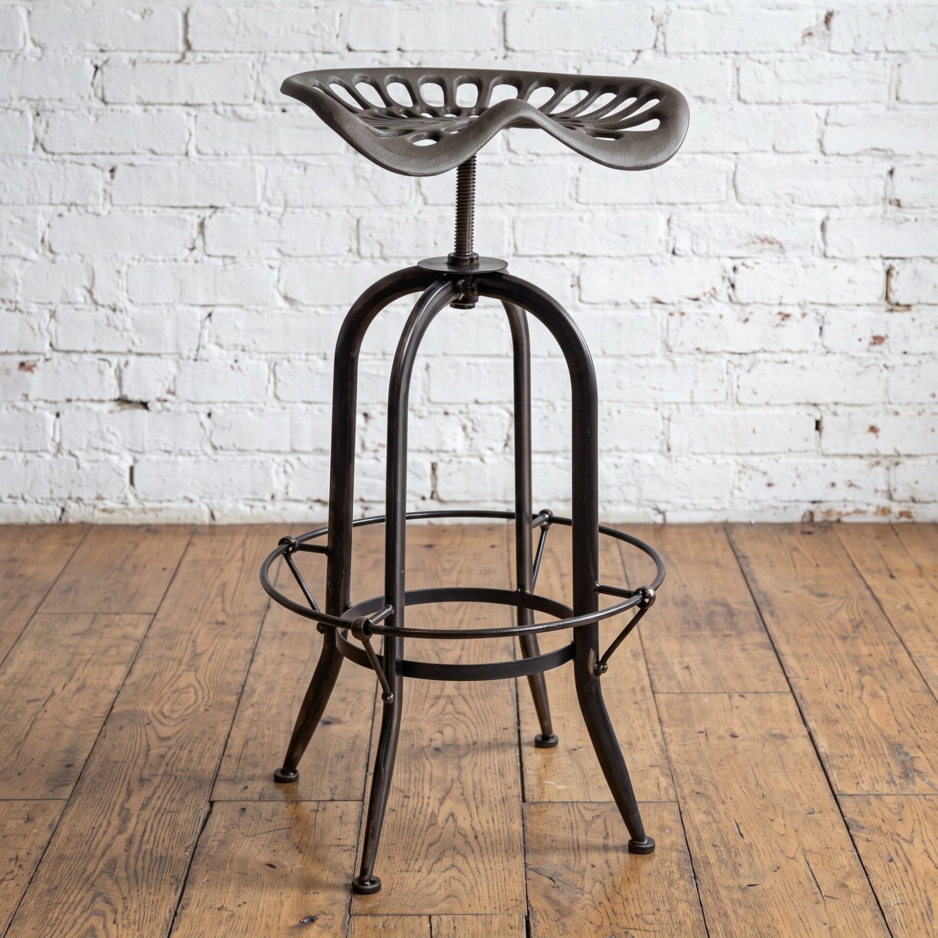 Tractor bar stool in gunmetal grey, steel, height adjustable - Cambrewood